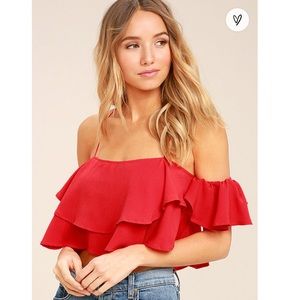 LULU’S RED OFF THE SHOULDER CROP TOP